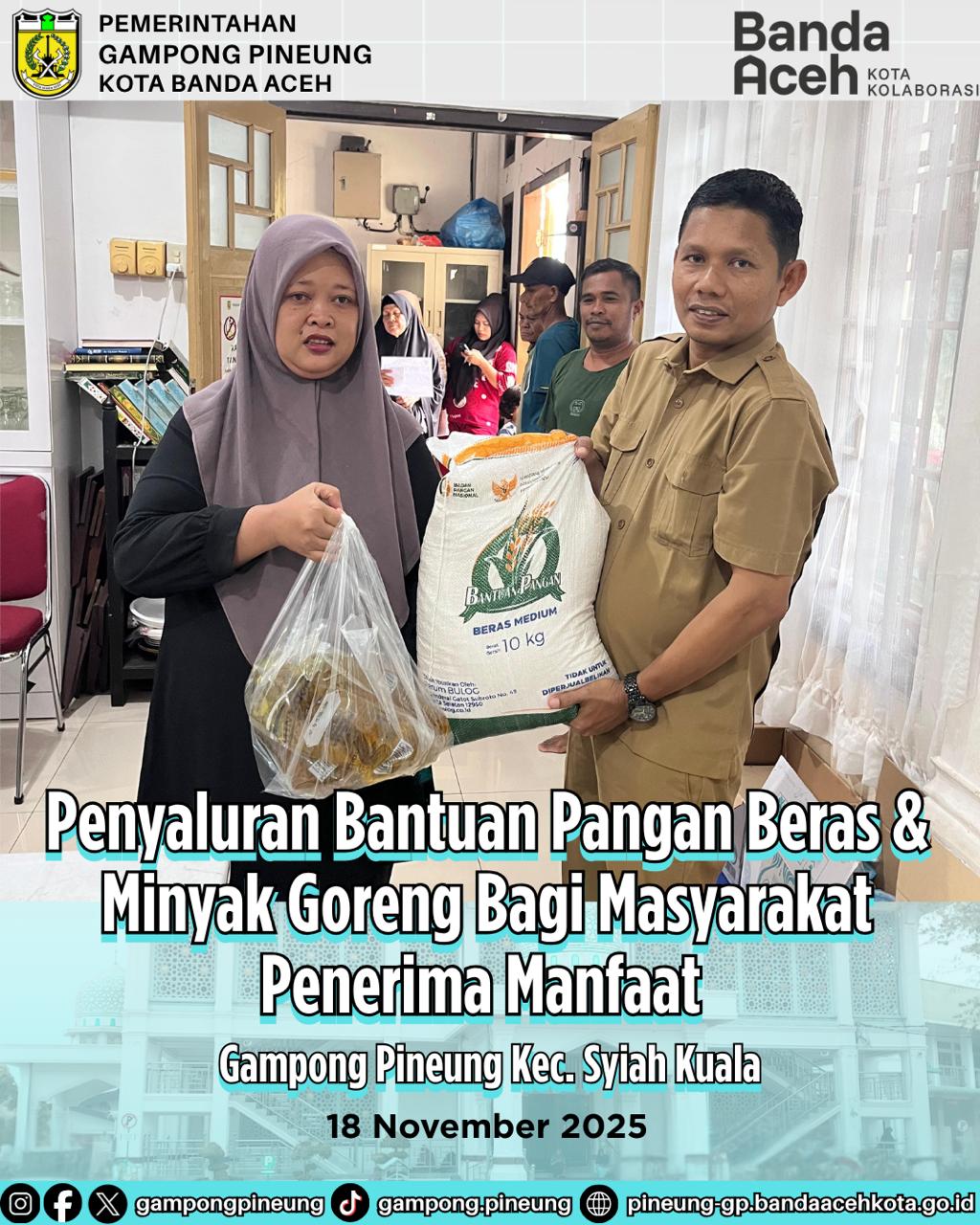Penyaluran Bantuan Pangan di Gampong Pineung Berjalan Tertib, Warga Penerima Manfaat Terima Beras dan Minyak Goreng